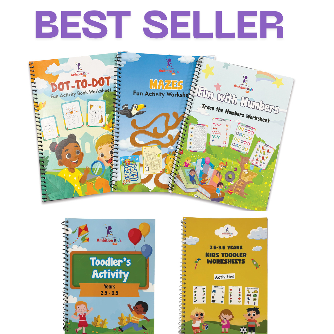 Toddler & Dot-to-Dot, Mazes & Numbers (5 Worksheets) - Ambition Kids