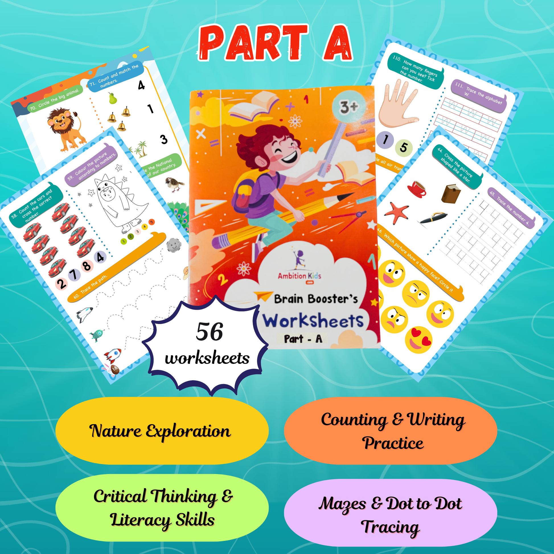 Age 3+ Brain Booster Worksheets (350+ Activities) - Ambition Kids