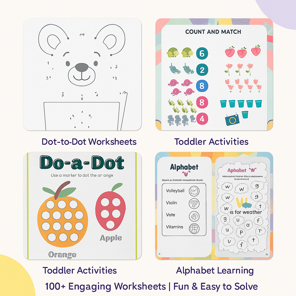 Toddler & Dot-to-Dot, Mazes & Numbers (5 Worksheets) - Ambition Kids