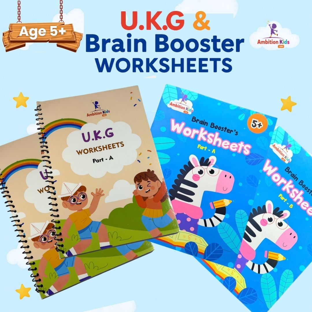 UKG & Brain Booster Worksheets – 4-Book Set (Ages 5–7)  ✅ - Ambition Kids