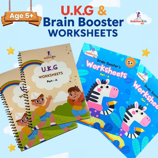 UKG & Brain Booster Worksheets – 4-Book Set (Ages 5–7)  ✅ - Ambition Kids