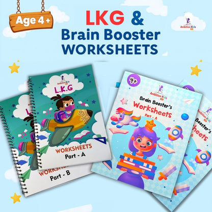 ✨ LKG & Brain Booster Worksheets – 4-Book Set (Ages 4–5) - Ambition Kids