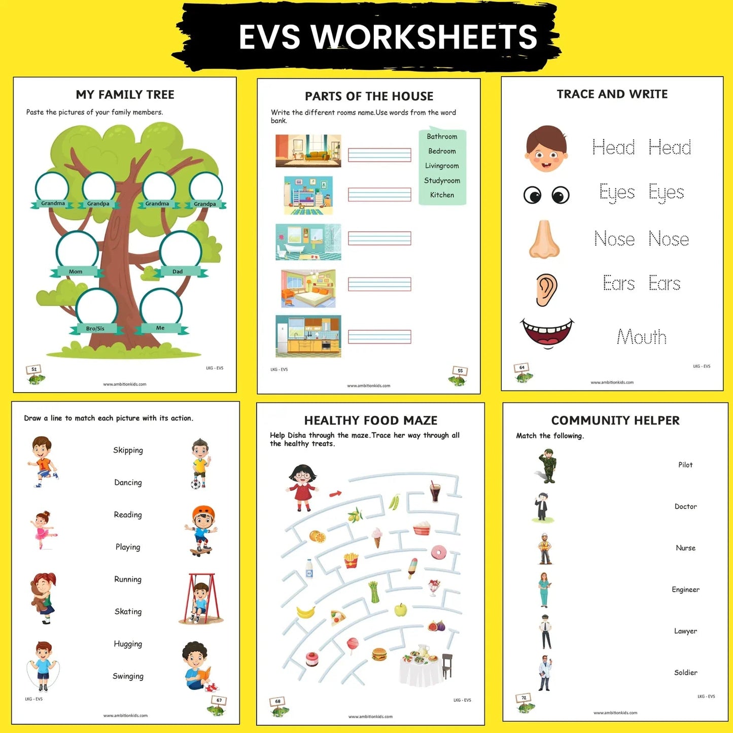 LKG Hard Copy Kids Worksheets - Ambition Kids