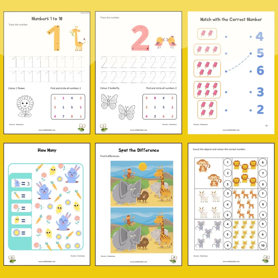 Nursery Hard Copy Kids Worksheets - Ambition Kids