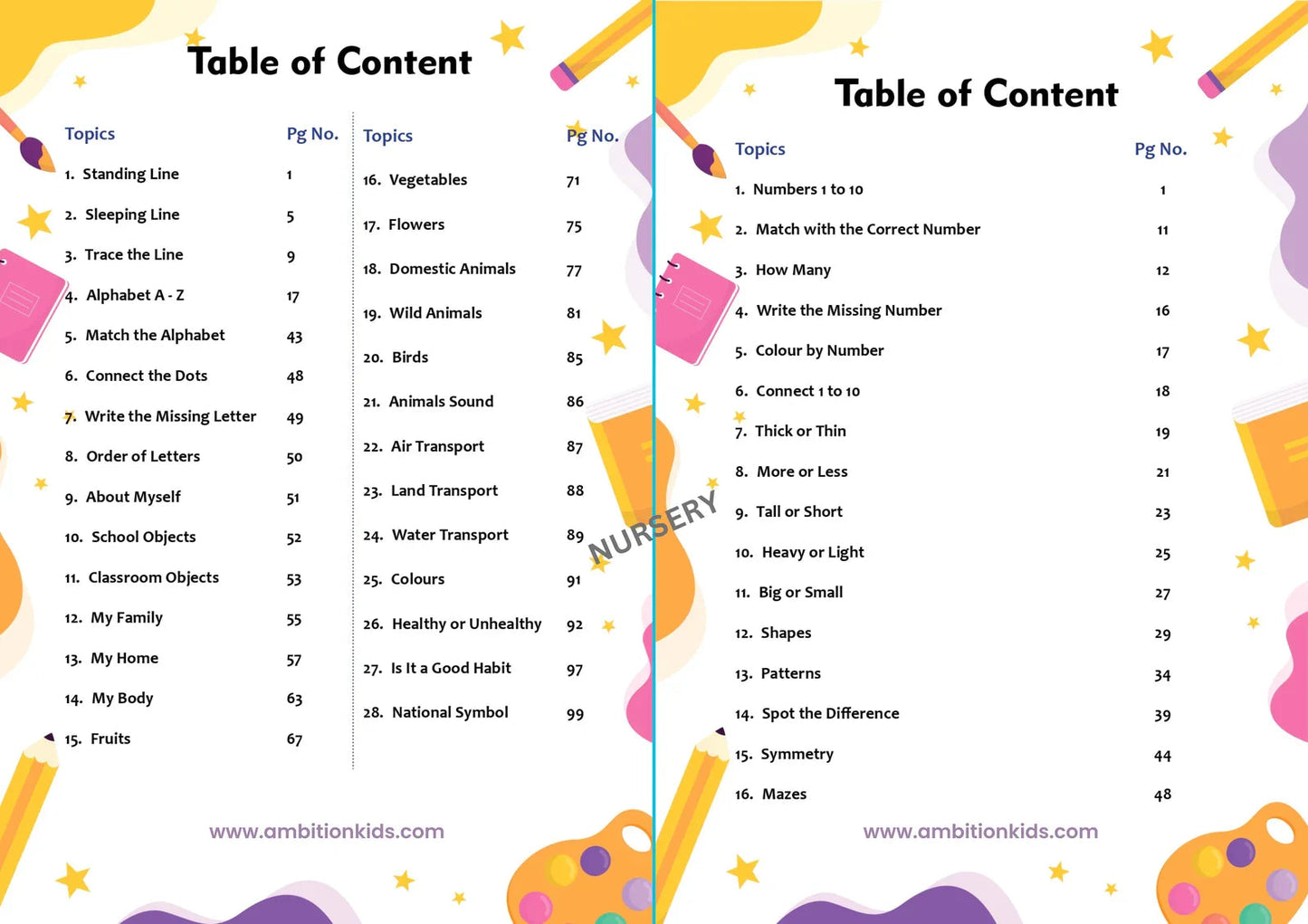 Nursery Hard Copy Kids Worksheets - Ambition Kids