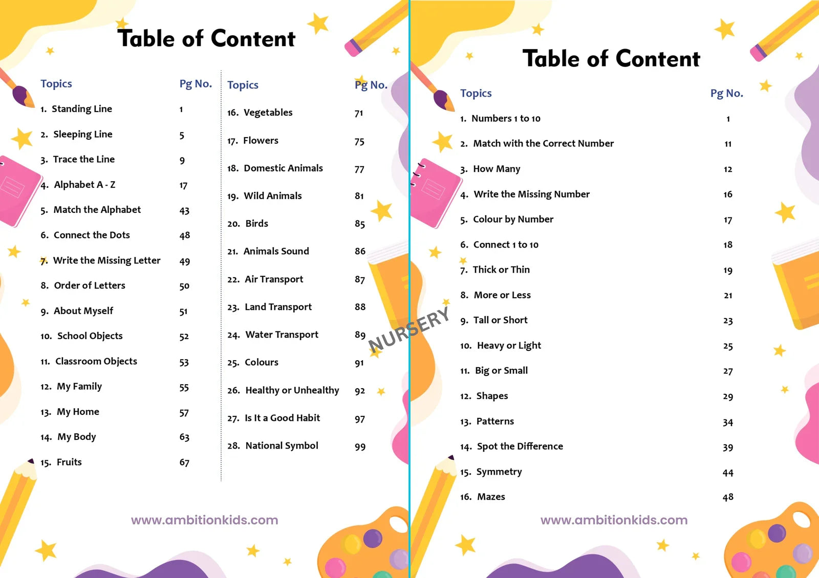 Nursery Hard Copy Kids Worksheets - Ambition Kids