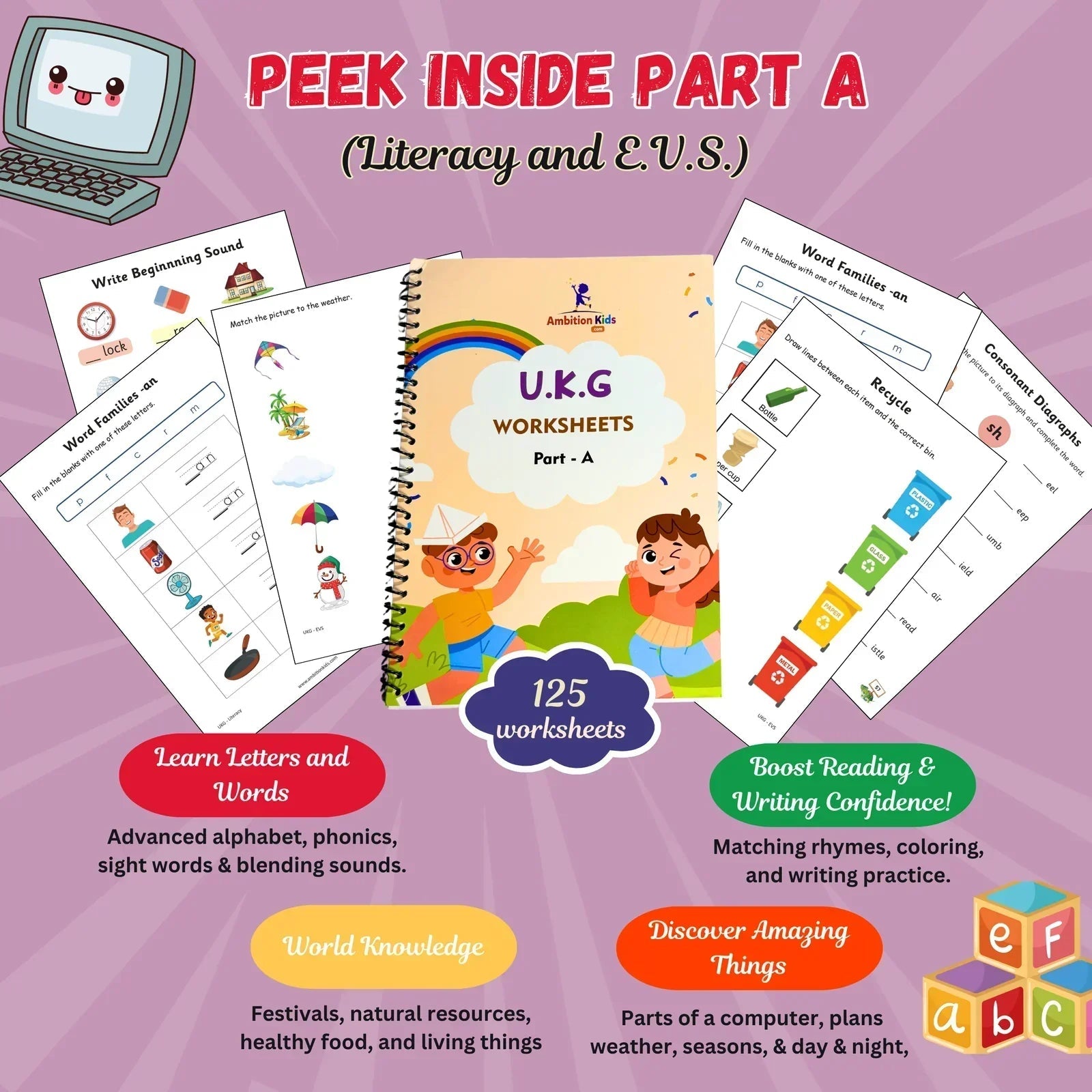 UKG Hard Copy Kids Worksheets - Ambition Kids