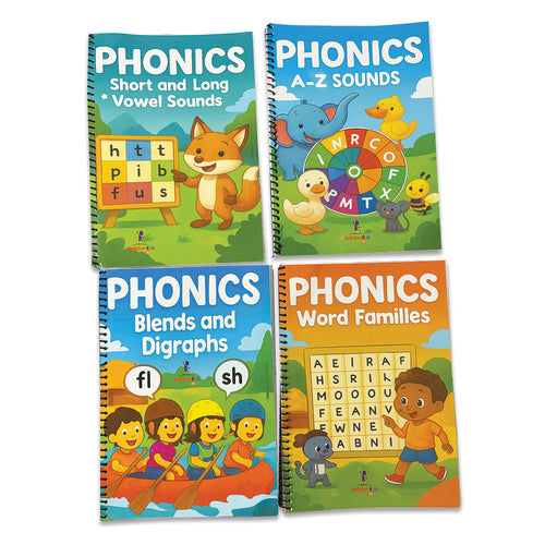 Phonics 4-Book Set – Vowels, A–Z Sounds, Blends & Word Families - Ambition Kids
