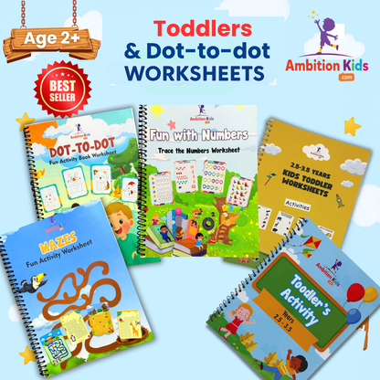 Toddler & Dot-to-Dot, Mazes & Numbers (5 Worksheets) - Ambition Kids